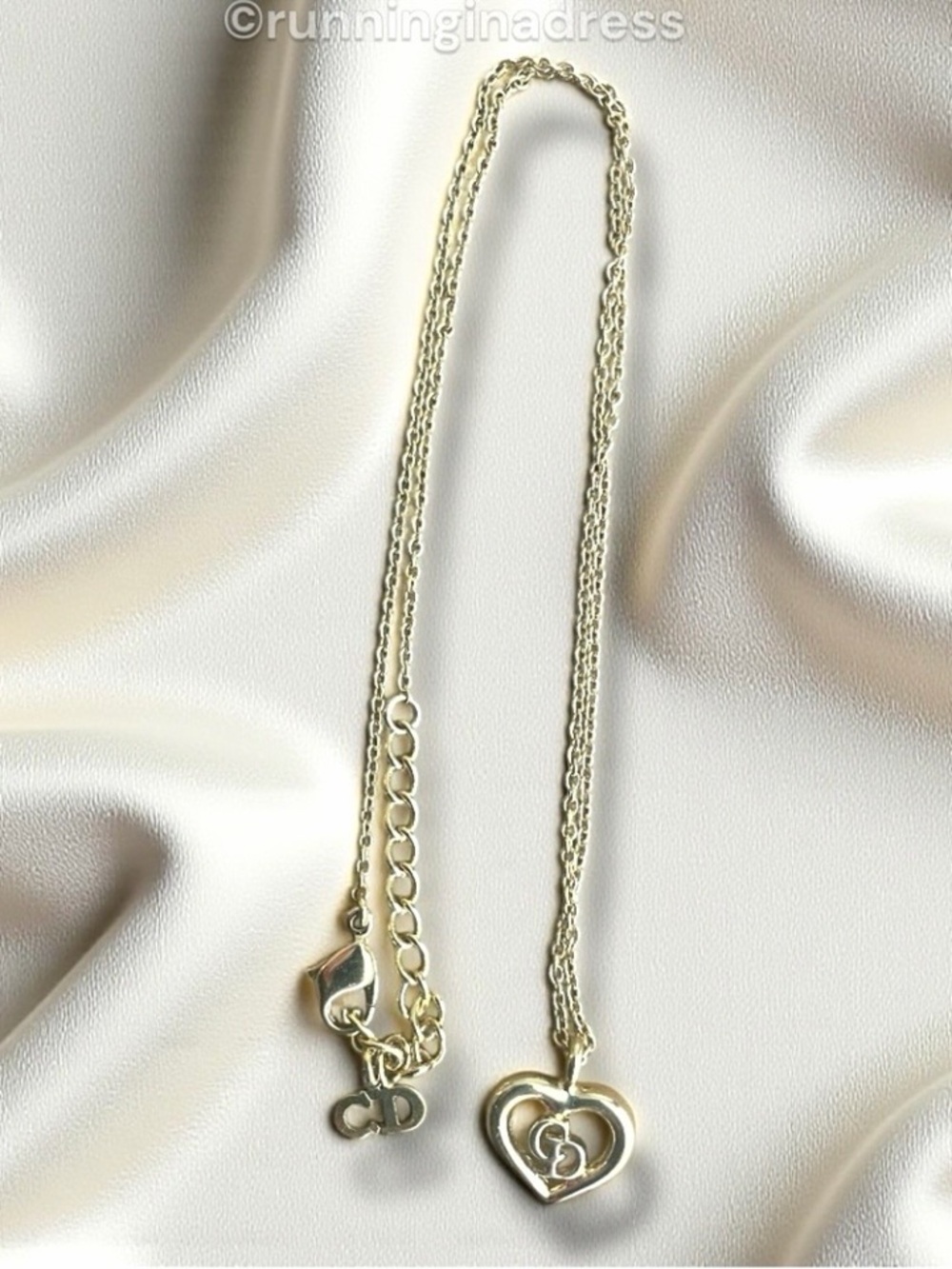 Vintage Christian Dior CD Logo Heart Pendant Necklace Gold - Picture 10 of 16